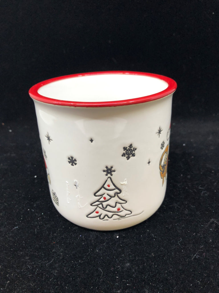 SANTA MUG W RED RIM.