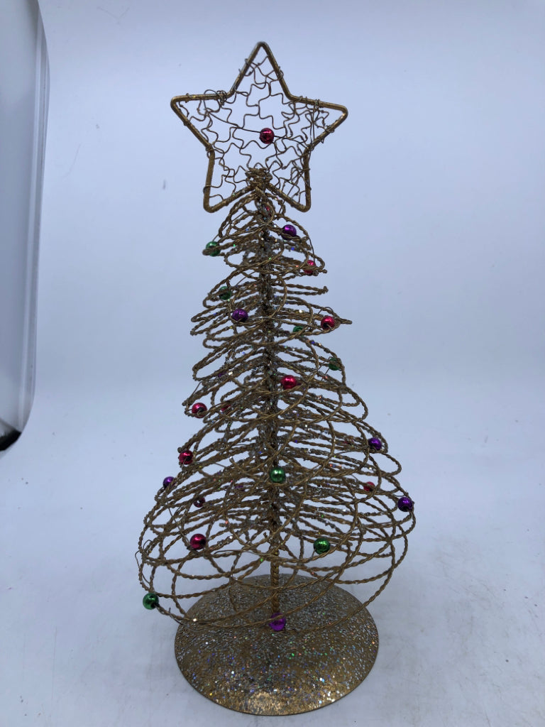 GOLD METAL CHRISTMAS TREE W MINI BALLS.
