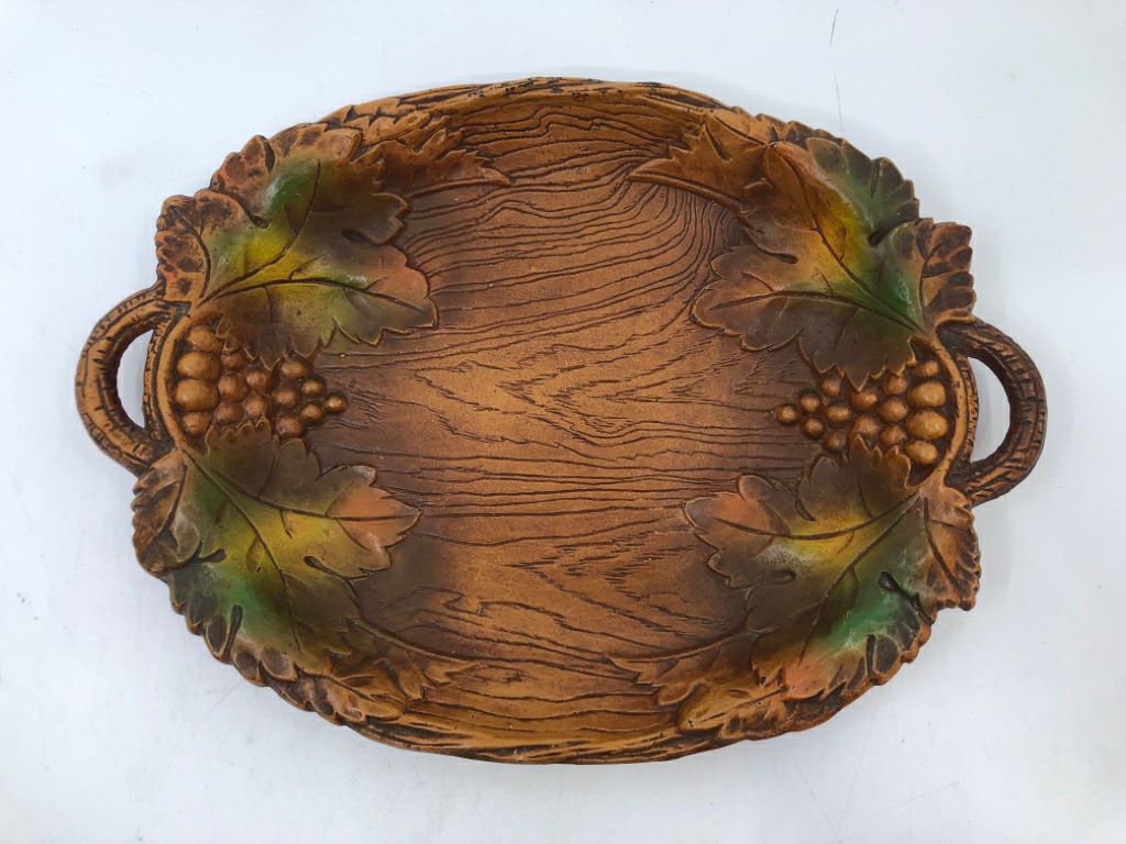 VTG PLASTIC CARVED TRAY W HANDLES.