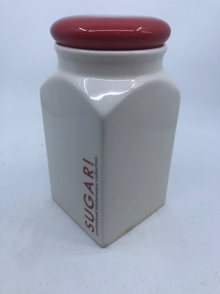 SUGAR CANISTER W RED LID.