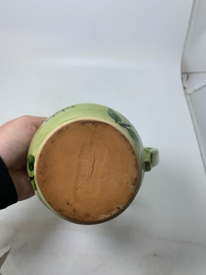 LIGHT GREEN TERRA COTTA SCRIPT PITCHER.