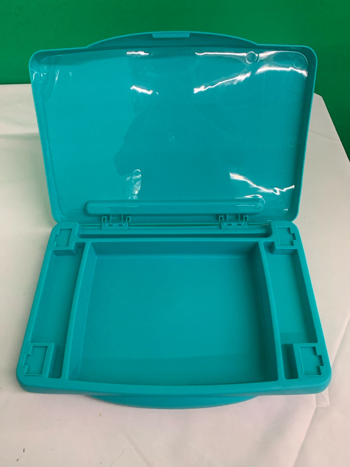 TEAL PLASTIC LAP DESK W STORAGE.