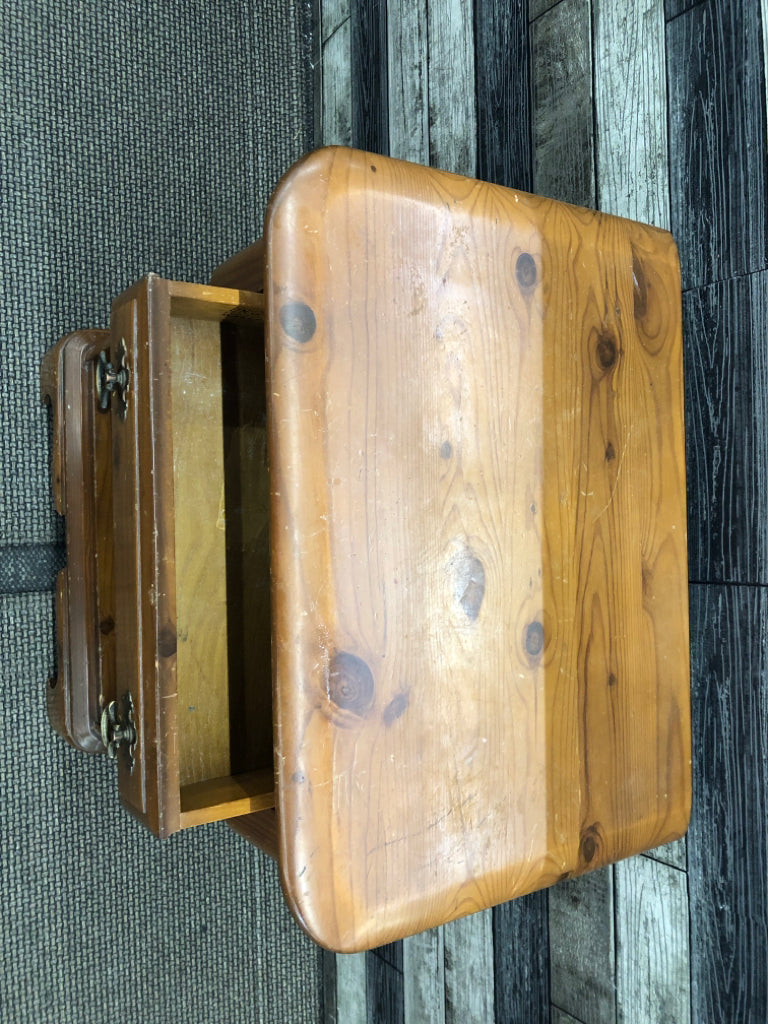 VTG WOOD NIGHTSTAND W 2 SHELVES AND DRAWER.