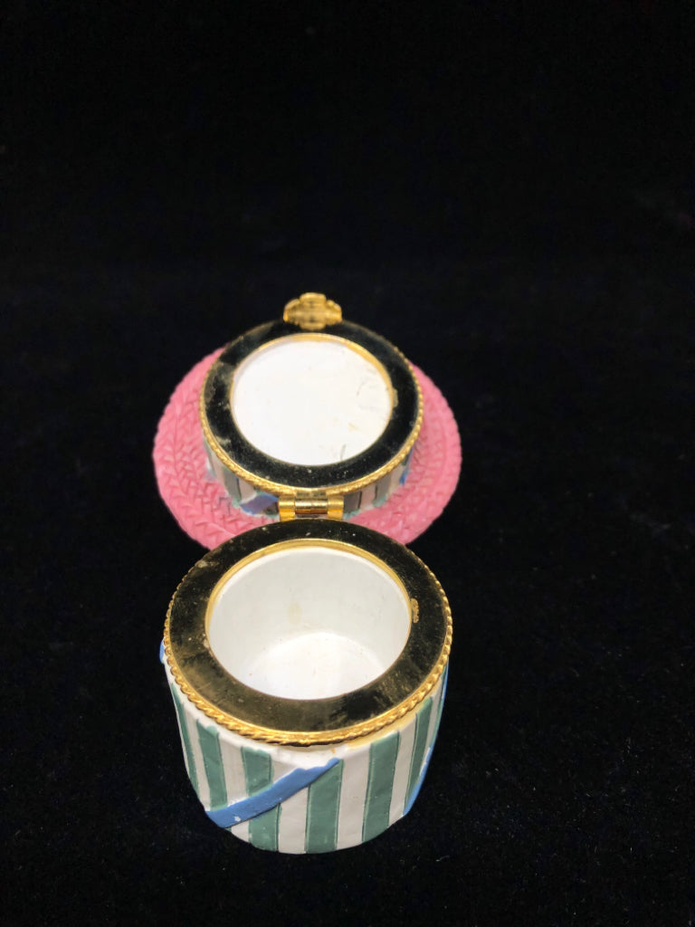 PINK SUNFLOWER HAT TRINKET BOX PAPEL GIFTWARE.