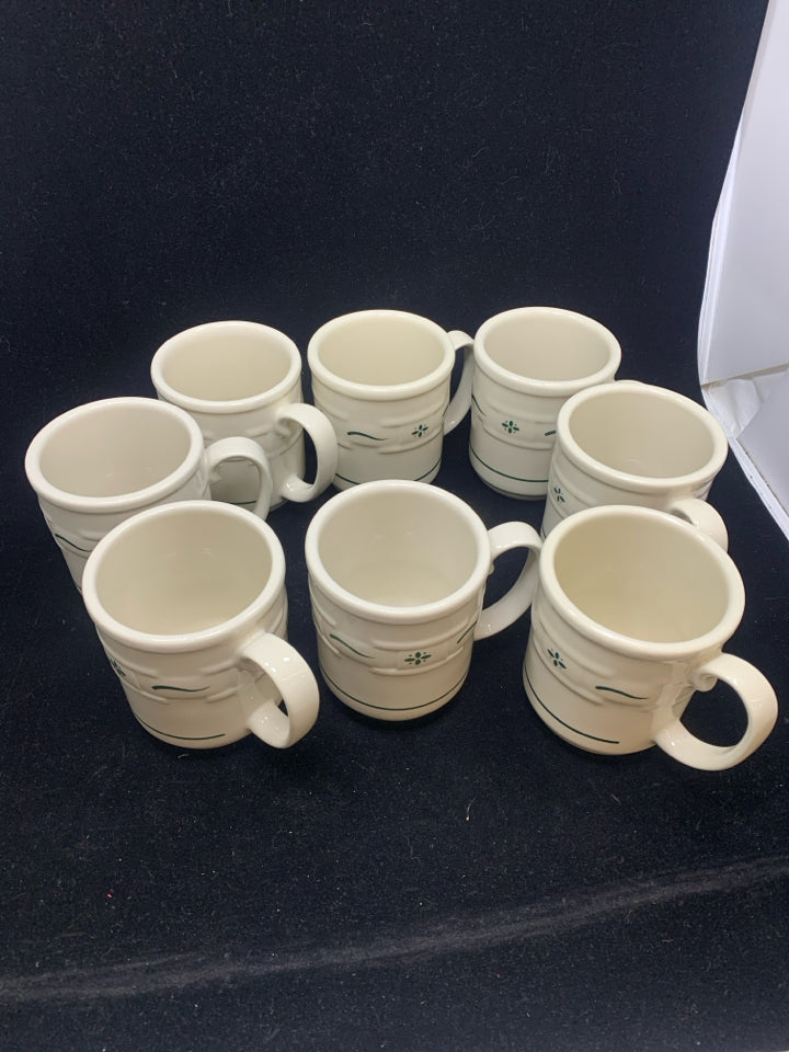 8 CREAM CERAMIC MUG GREEN PATTERN-LONGABERGER.