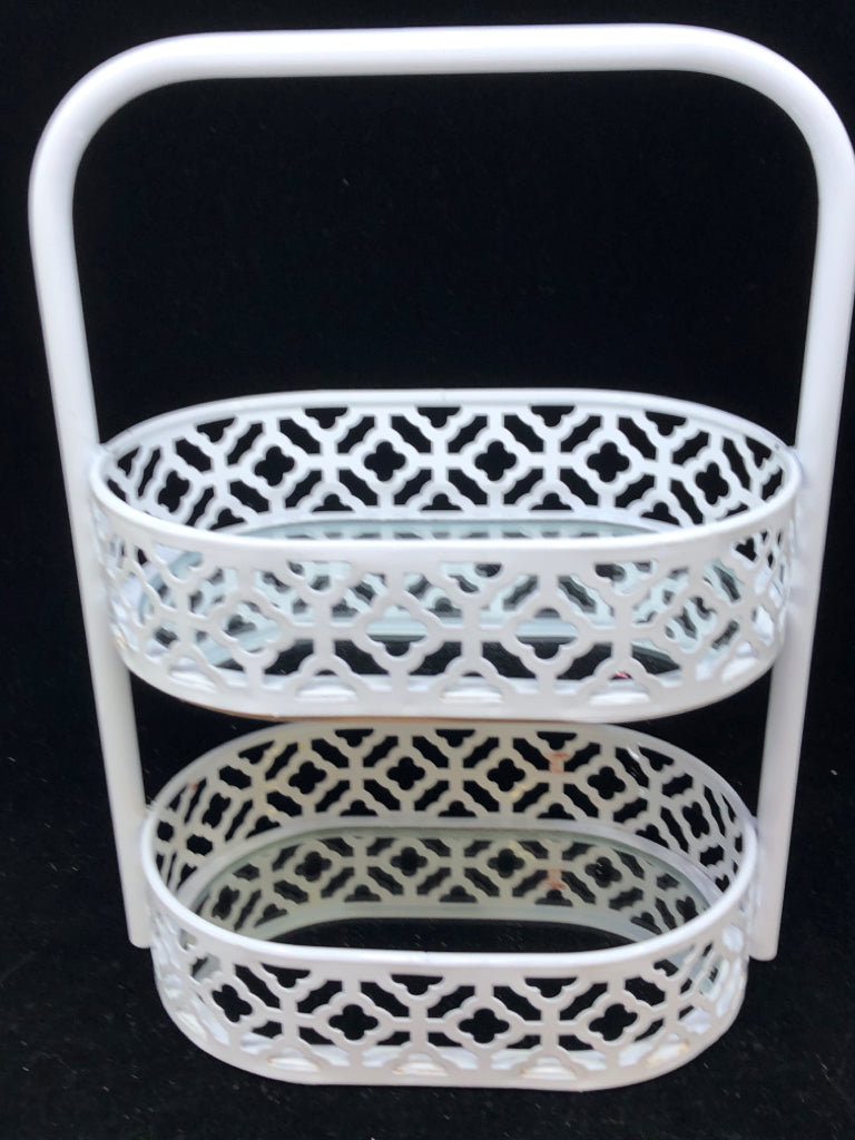 2 TIER WHITE BASKET MIRRORED BOTTOM.