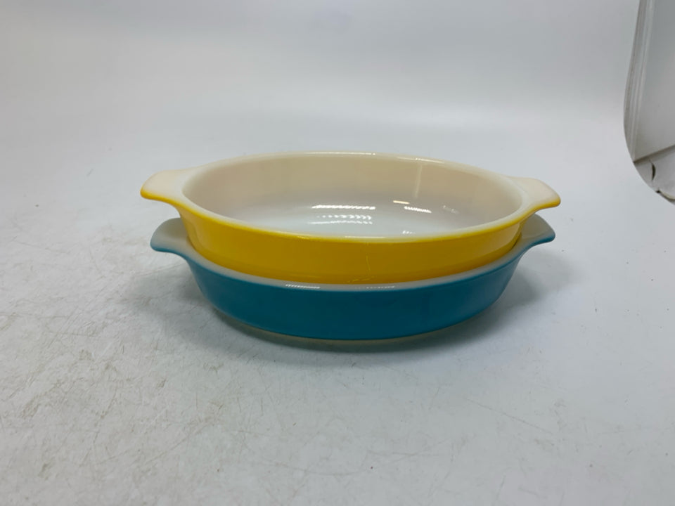 VTG 2  BLUE/YELLOW PIXIE AU GRATIN CASSEROLE DISHES #700.