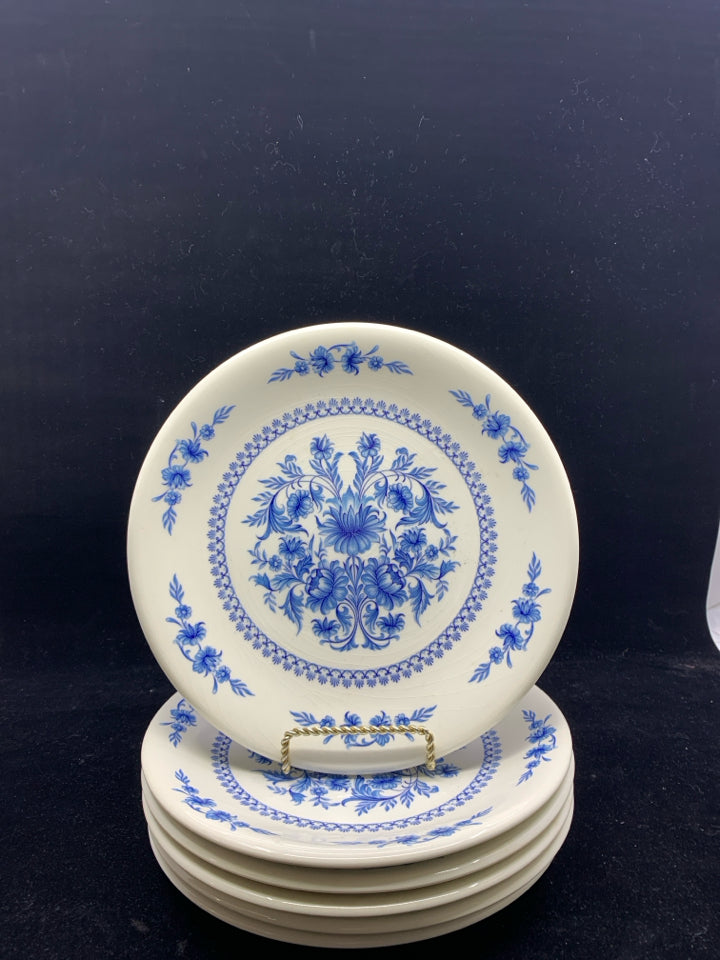 6 BLUE AND WHITE FLORAL SADO INTERNATIONAL DESSERT PLATES.