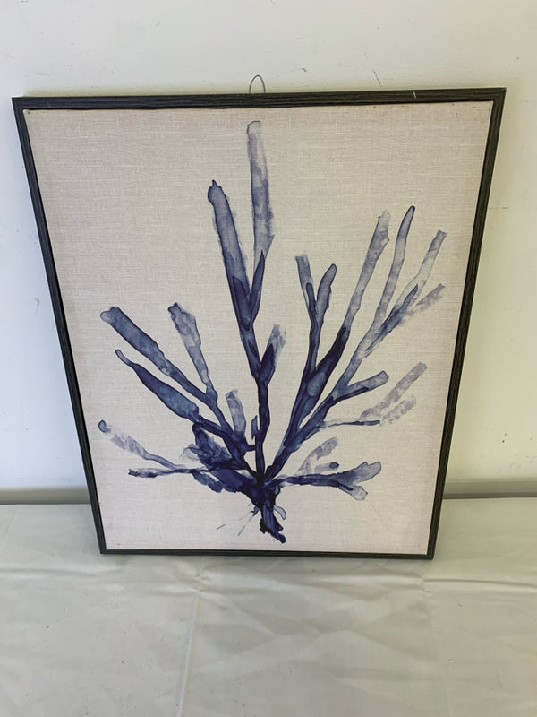 BLUE ABSTRACT (CORAL) IN DARK GREY FRAME.