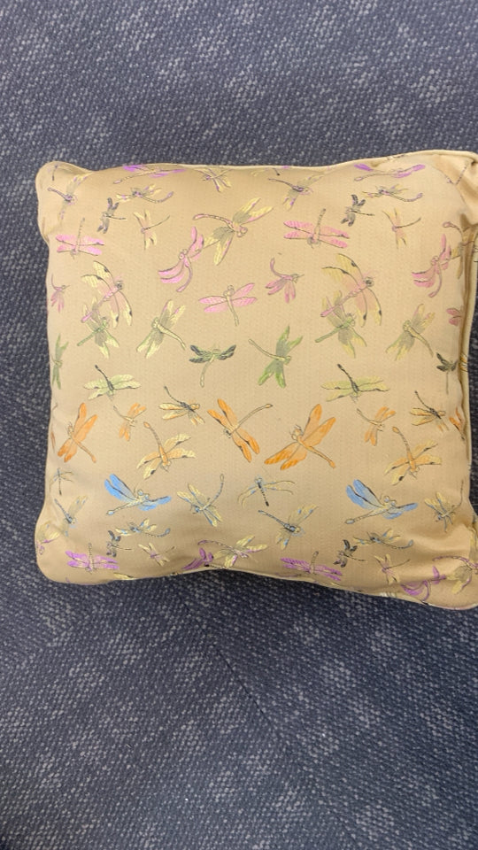 GOLD PILLOW COLORFUL DRAGONFLY.