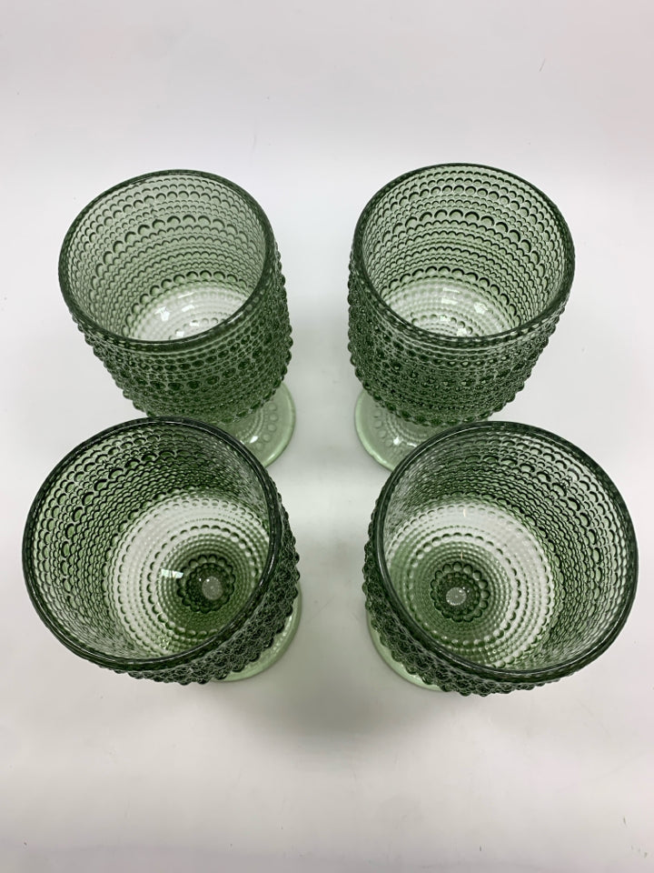 4PC EMBOSSED GREEN GOBLETS.