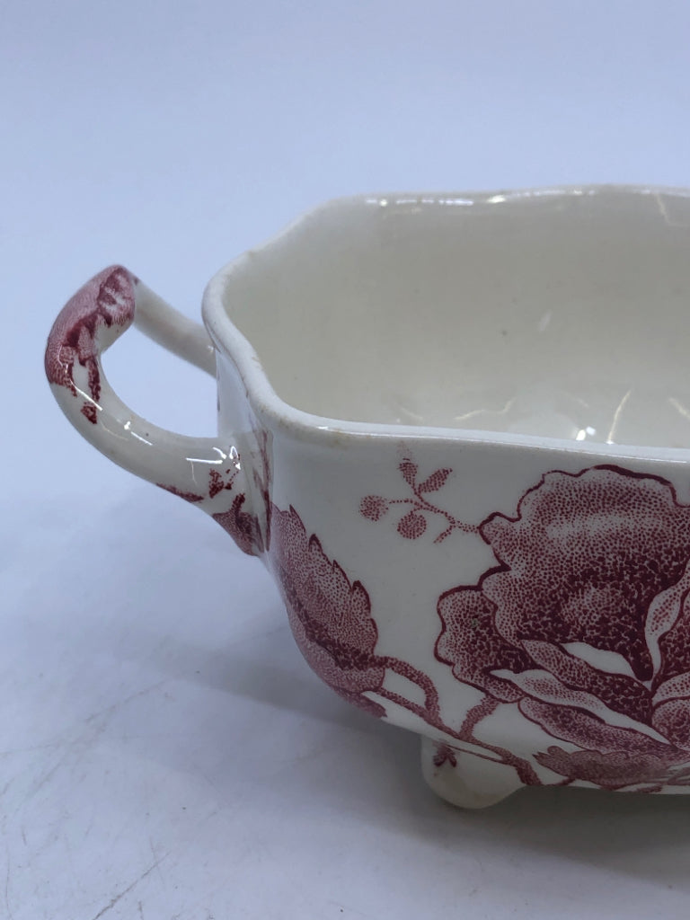 RED ROSE SMALL CERAMIC DISH W/HANDLES.