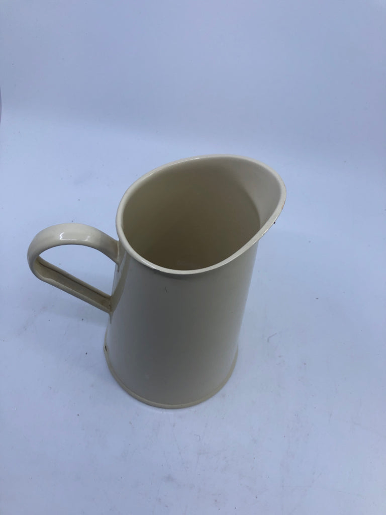 CREAM METAL ENAMEL PITCHER.