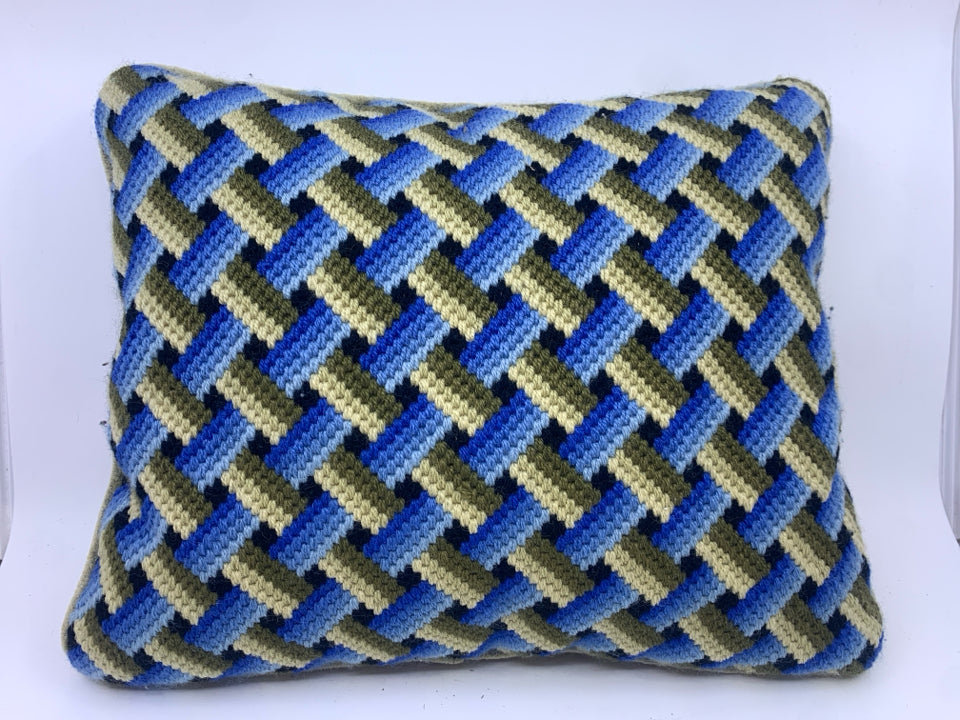 GREEN BLUE HANDMADE PILLOW.
