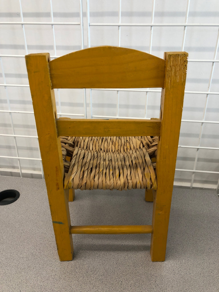 VTG FLORAL PAINTED DOLL CHAIR W/WICKER SEAT.