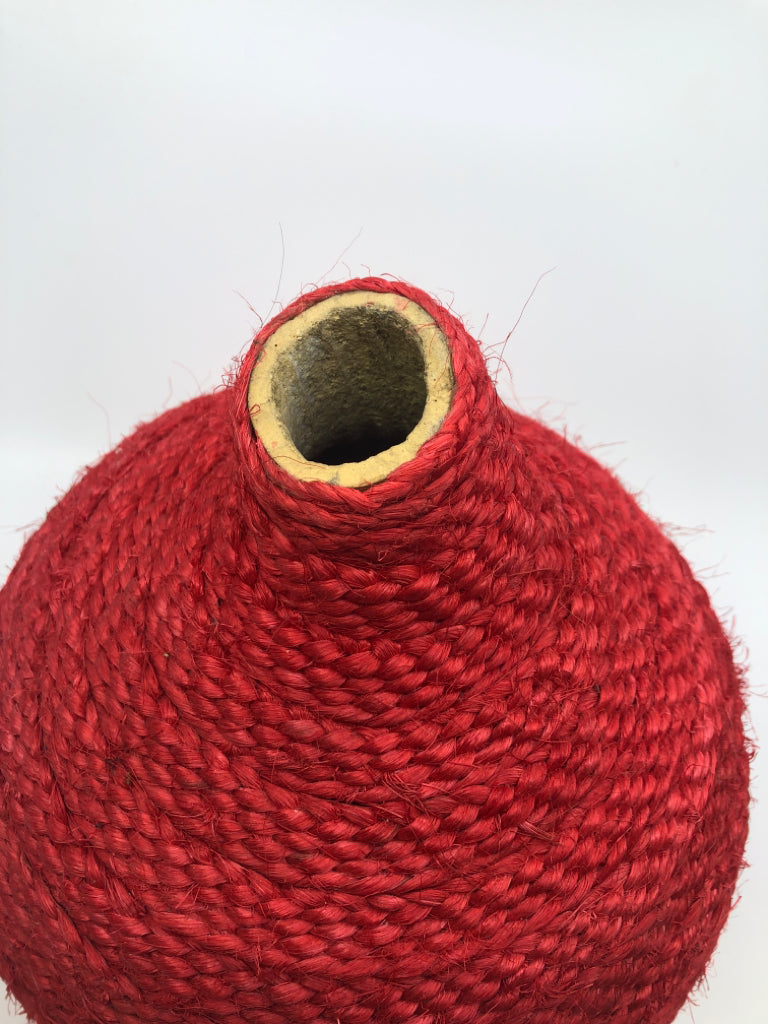 RED WRAPPED BOTTLE VASE.