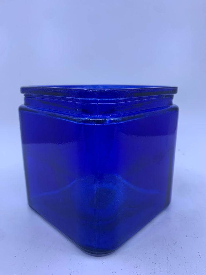 COBALT BLUE SQUARE VASE.