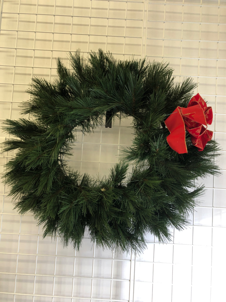 PINE WREATH W RED BOW.
