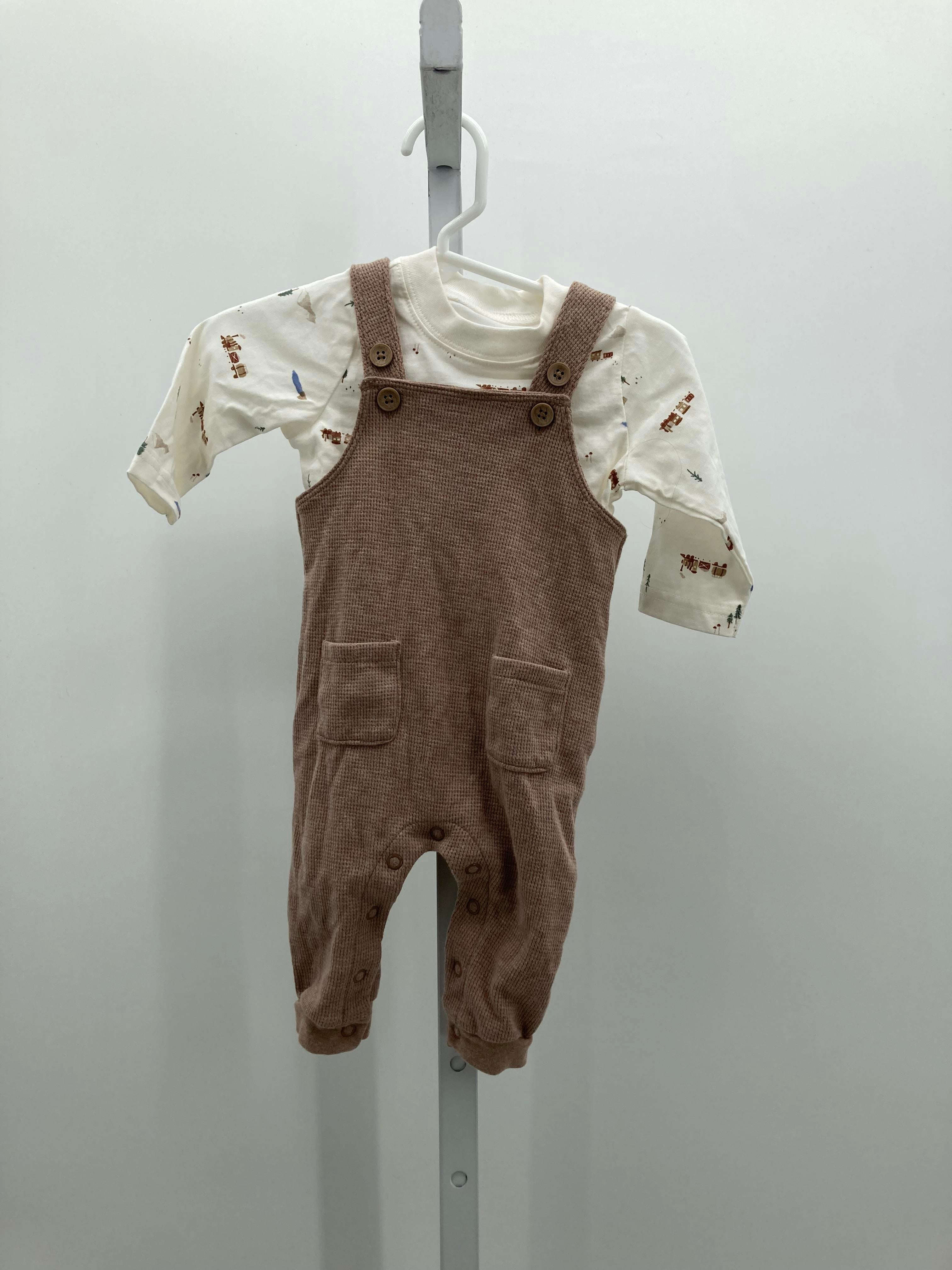 TRAINS AND TREES TEE AND WAFFLE KNIT OVERALLS