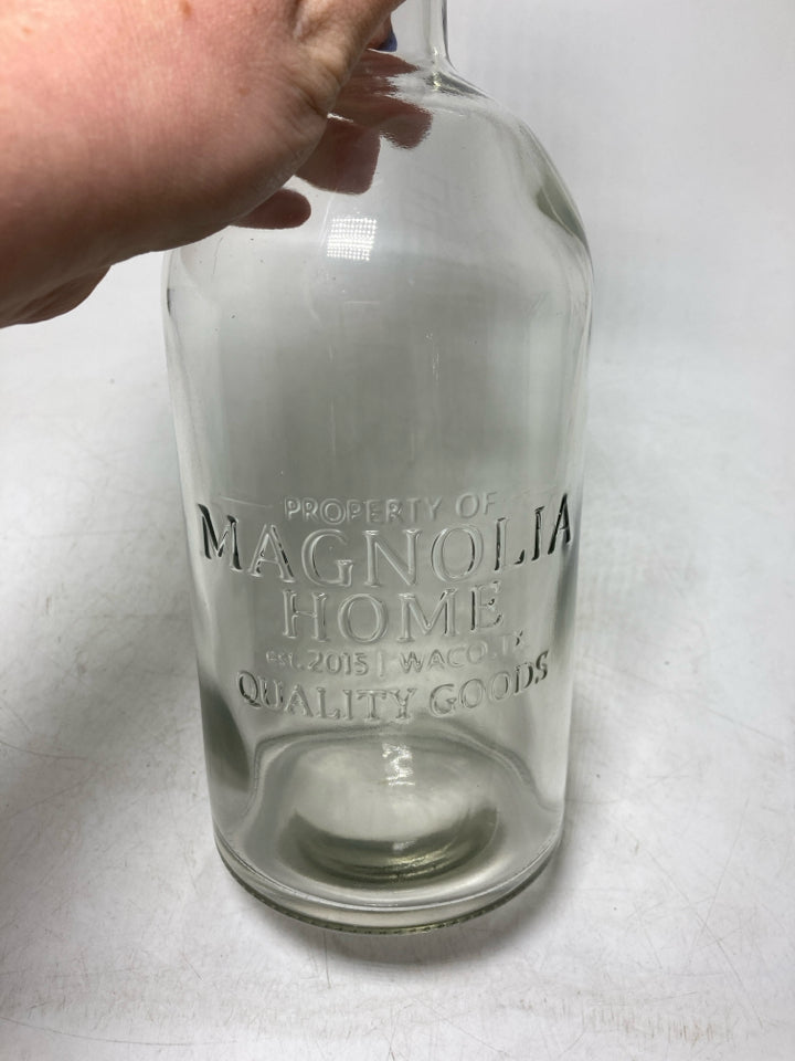 LARGE GLASS SOAP DISPENSER W/ METAL TOP.