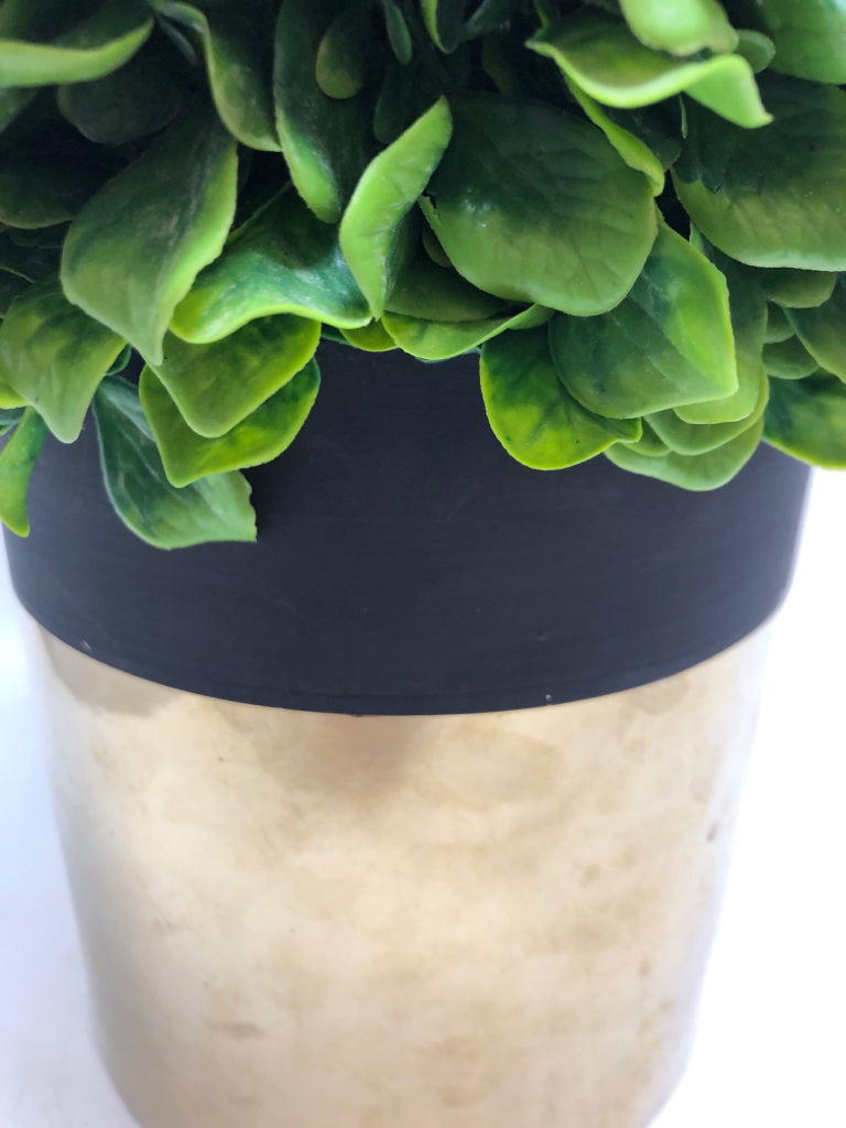 FAUX TOPIARY IN GOLD POT.