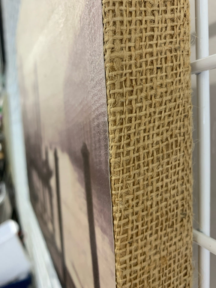 VENICE DOCK ON BURLAP CANVAS.