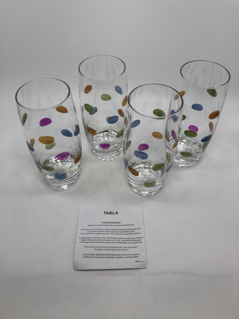 4 NIB POLKA DOT HIGH BALL GLASSES.