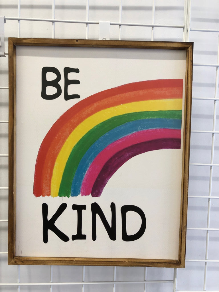 BE KIND RAINBOW IN WOOD FRAME.