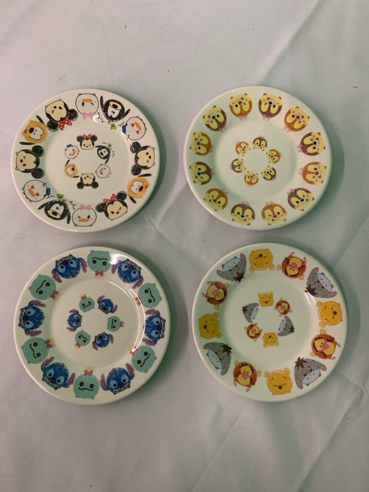 4 MELAMINE TSUM TSUM DISNEY CHARACTERS PLATES.