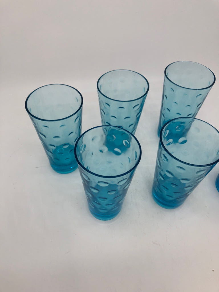 6 VTG LIGHT BLUE GLASSES W/ EMBOSSED CIRCLES.