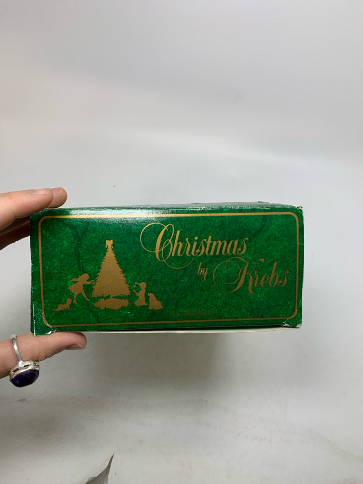 6 LIGHT PINK GLASS ORNAMENTS IN BOX CHRISTMAS BY KREBS.