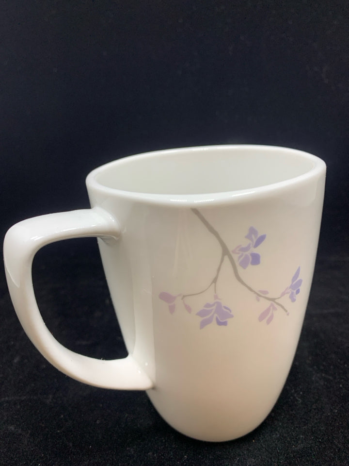 4 CORELLE COORDINATES PURPLE FLOWER MUGS.