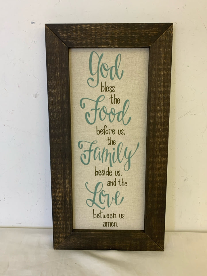 GOD BLESS THE FOOD DARK WOOD DISTRESSED FRAMED ART.