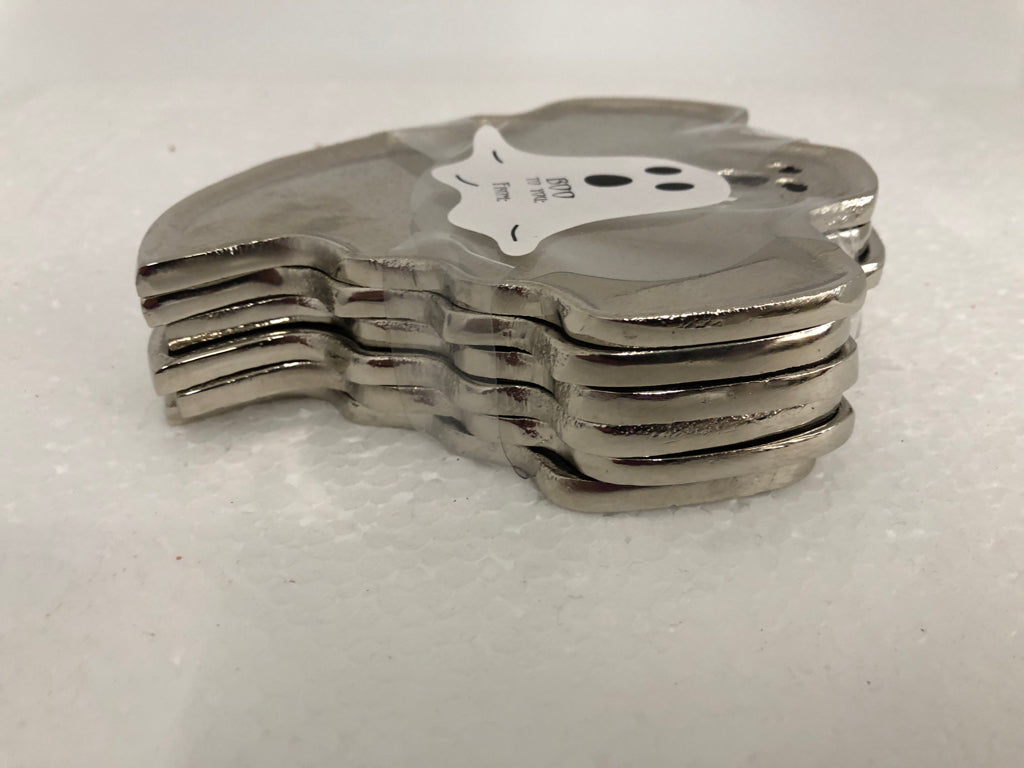 NIP 4 SILVER METAL GHOST SHAPED COASTERS.