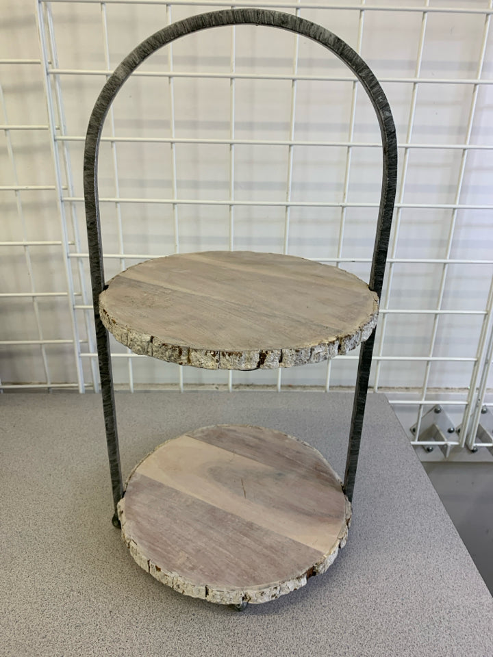 2 TIER DISTRESSED ROUND WOOD SERVER.
