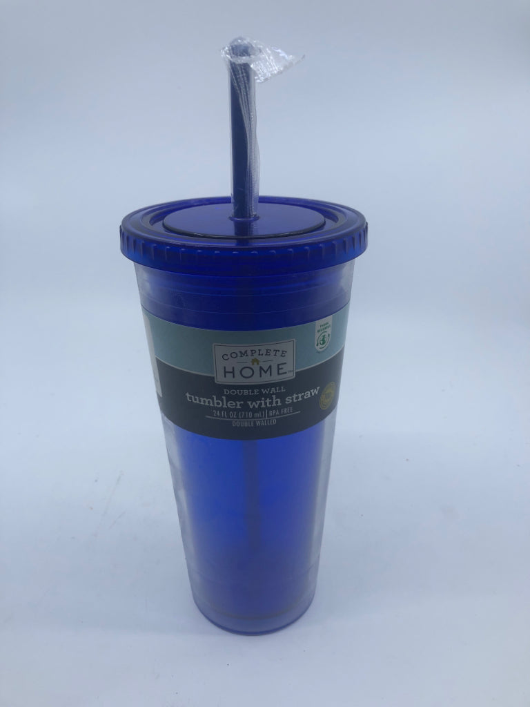 NEW BLUE TUMBLER WITH STRAW.