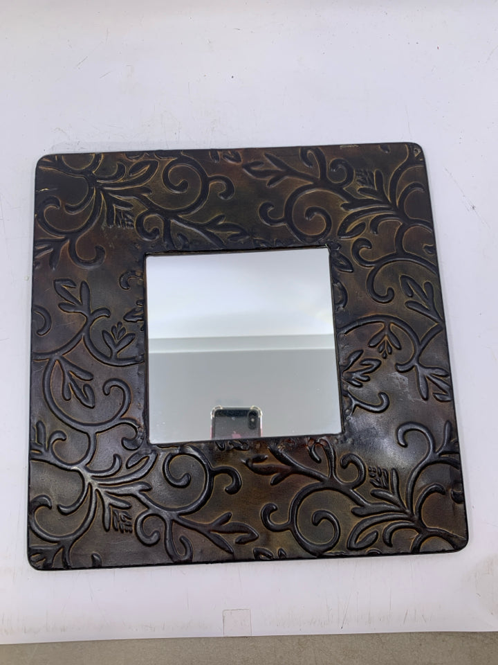 EMBOSSED SCROLL METAL FRAME SQUARE MIRROR.