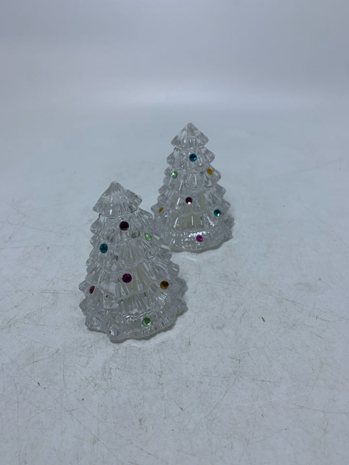 VTG LENOX CRYSTAL JEWELED CHRISTMAS TREE SALT/PEPPER SHAKERS IN BAG.