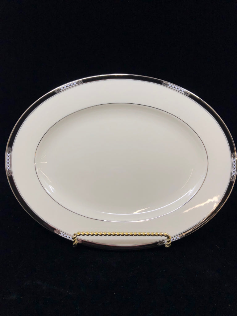 LENOX HANCOCK PLATINUM OVAL PLATTER W/SILVER RIM.