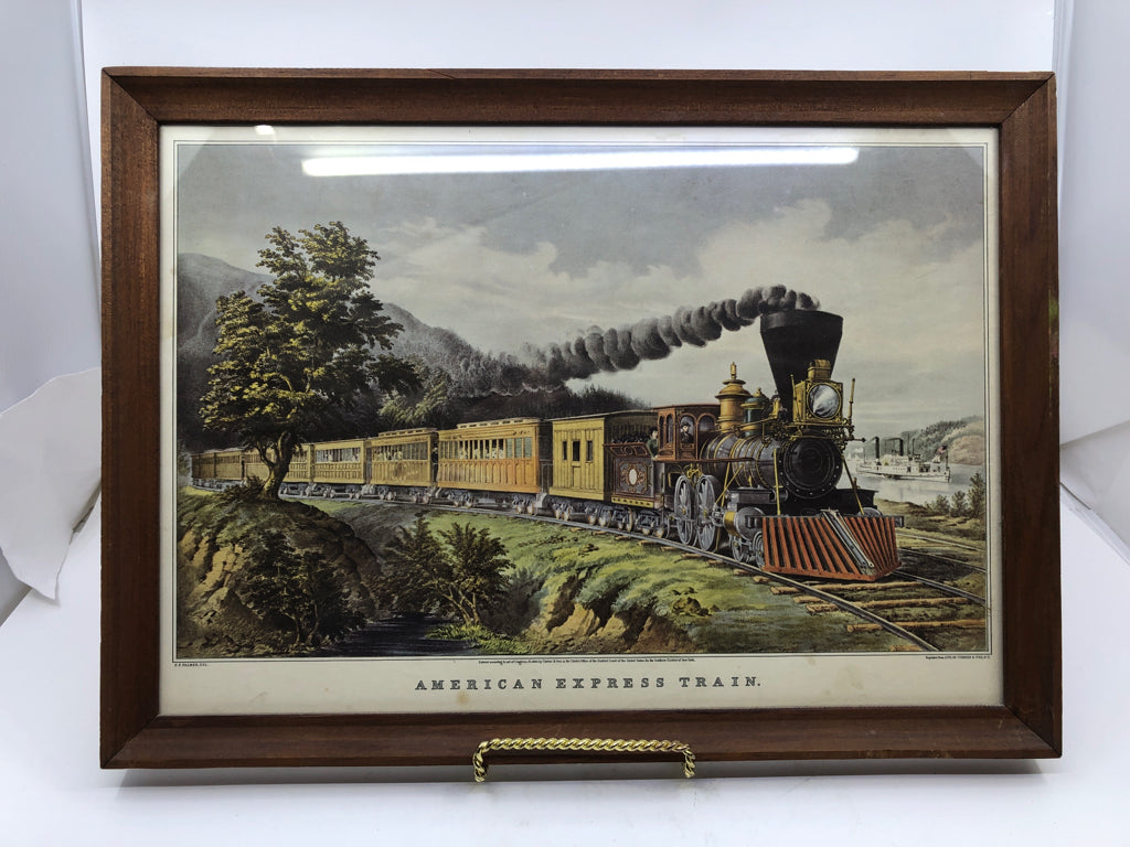 VTG AMERICAN EXPRESS TRAIN PRINT IN WOOD FRAME.