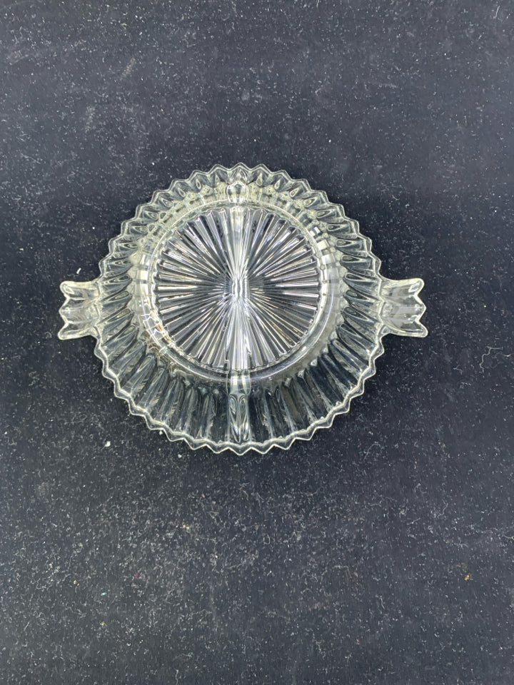 RIBBED 2 SECTION GLASS BOWL W HANDLES.