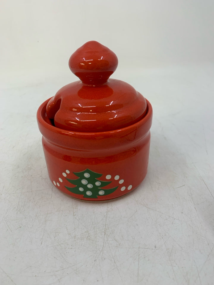 WAECHTERBACH RED CHRISTMAS TREE SUGAR BOWL.
