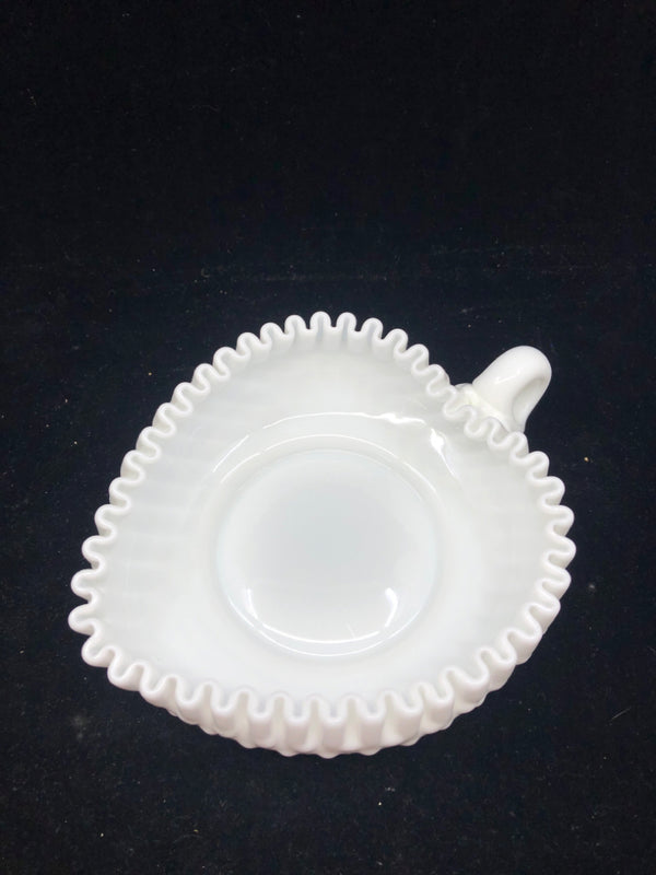 VTG HEART SHAPED RUFFLED EDGE CANDLE PLATE W HANDLE.