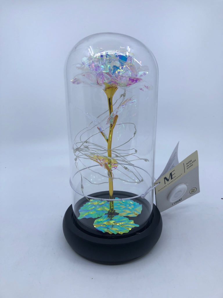 LIGHT UP ROSE IN GLASS DOME.