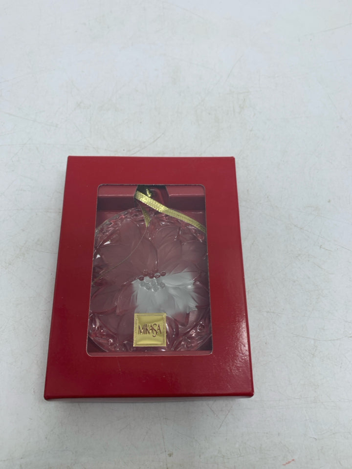 NIB MIKASA POINSETTIA CRYSTAL ORNAMENT.
