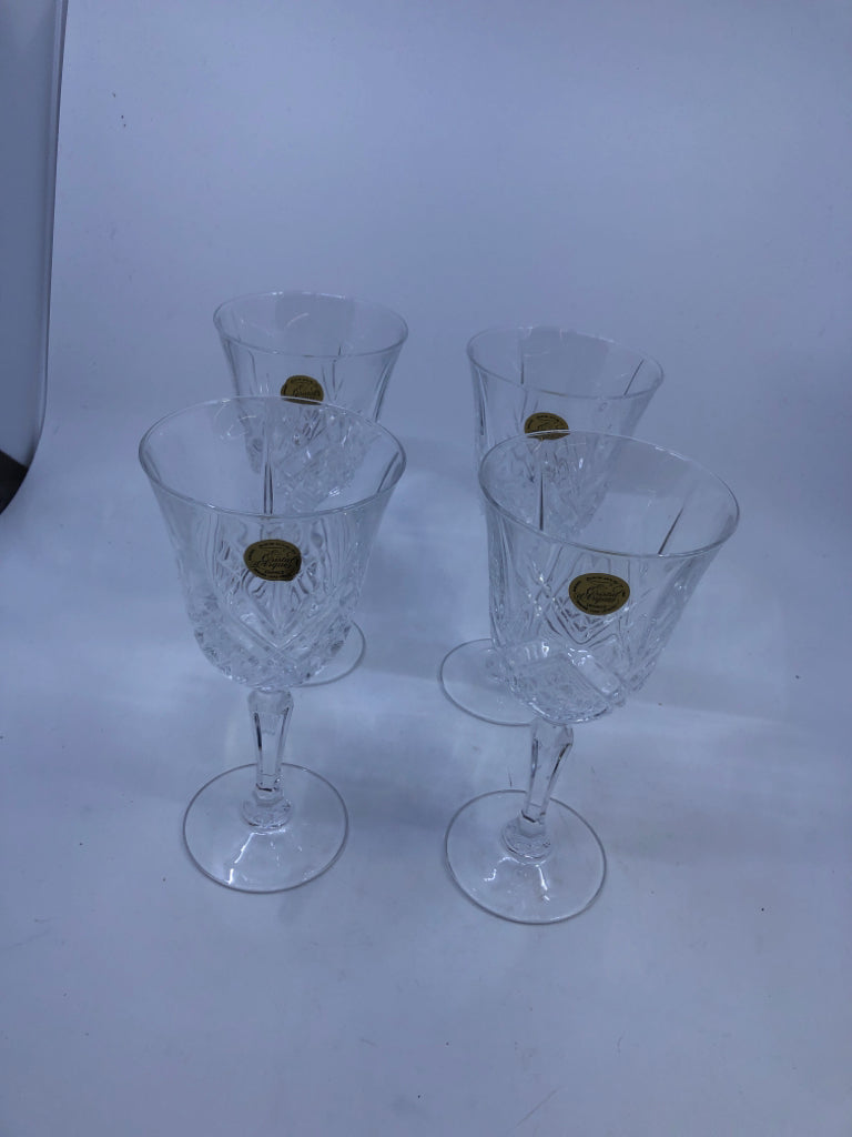 4 CUT CRYSTAL WINE GLASSES-W STICKER.