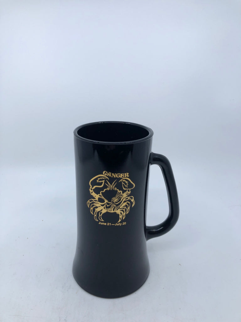 VTG TALL BLACK CANCER HOROSCOPE SIGN MUG.