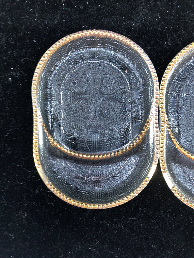 4 VTG GLASS W GOLD COASTER/TEA BAG SET.