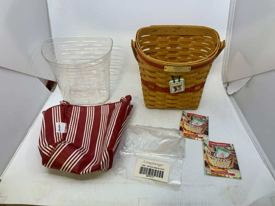 LONGABERGER CHRISTMAS COLLECTION GLAD TIDINGS BASKET 1998 EDITION W/ LINER, INSE