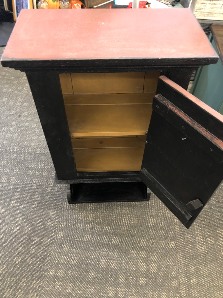 DISTRESSED PRIMITIVE WOOD CABINET- DOOR, 3 SHELVES.
